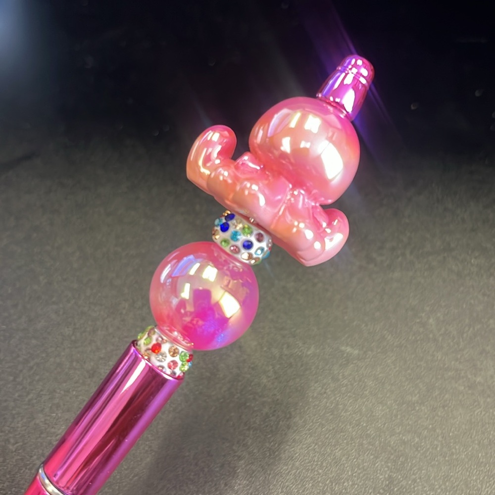 Pink Octopus Pen with Beaded Accents and Ink Refills Handmade Acrylic - Picture 6 of 7
